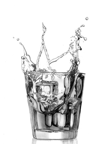 Tekening getiteld "Whisky Splash VI" door Paul Stowe, Origineel Kunstwerk, Grafiet