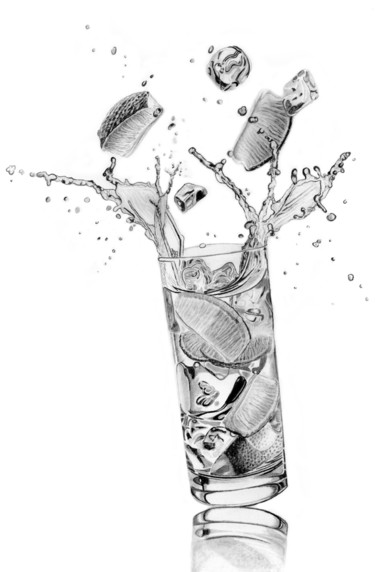 Dibujo titulada "Vodka Tonic Splash" por Paul Stowe, Obra de arte original, Grafito