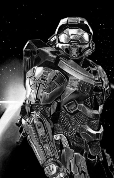 Tekening getiteld "Halo - Master Chief" door Paul Stowe, Origineel Kunstwerk, Potlood