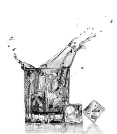 Whisky & Ice Рисунок под названием "Whisky & Ice" - Paul Stowe, Подлинное произведение искусства, Графит