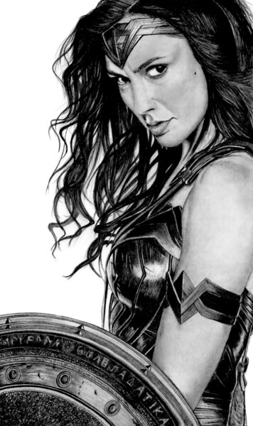 Dibujo titulada "Wonder Woman" por Paul Stowe, Obra de arte original, Grafito