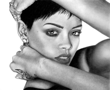 Рисунок под названием "Rihanna" - Paul Stowe, Подлинное произведение искусства, Графит