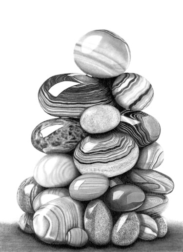 Drawing titled "A Cairn of Stones" by Paul Stowe, Original Artwork, Graphite