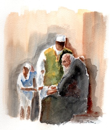 Painting titled "The Blind Beggar" by Paul Taylor, Original Artwork, Watercolor