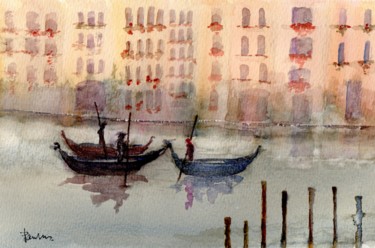 Peinture intitulée "Waiting for Fares" par Paul Taylor, Œuvre d'art originale, Aquarelle