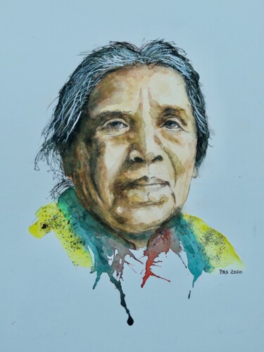 Painting titled "Mexican woman" by Paul Xhrouet, Original Artwork, Watercolor