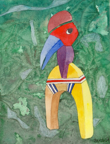 Painting titled "Bird 361" by Paul Xhrouet, Original Artwork, Watercolor
