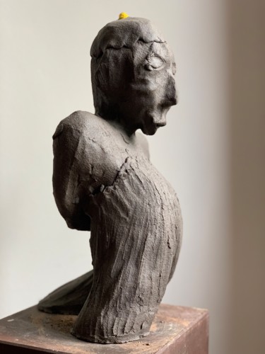 Scultura intitolato "le penseur simplet" da Paul Yves Poumay, Opera d'arte originale, Terracotta