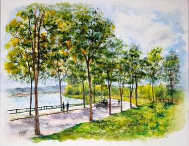 Painting titled "Carriage Road Throu…" by Paula Bridges, Original Artwork, Watercolor Mounted on Other rigid panel