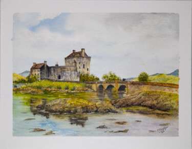 Schilderij getiteld "Eilean Donan Castle…" door Paula Bridges, Origineel Kunstwerk, Aquarel Gemonteerd op Andere stijve pane…