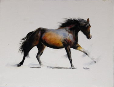 Painting titled "Horse in Motion in…" by Paula Bridges, Original Artwork, Watercolor Mounted on Other rigid panel