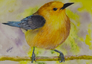 Painting titled "Yellow Gold Finch B…" by Paula Bridges, Original Artwork, Watercolor Mounted on Other rigid panel