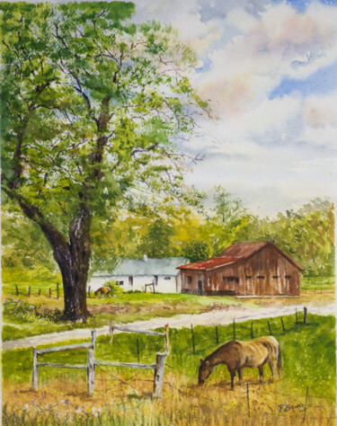 Painting titled "Gunnison Farm House…" by Paula Bridges, Original Artwork, Watercolor Mounted on Other rigid panel