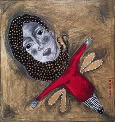 Painting titled "Elle vole" by Paula Camaré, Original Artwork, Acrylic Mounted on Wood Stretcher frame