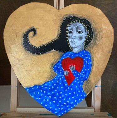Malerei mit dem Titel "Mon cœur est à moi" von Paula Camaré, Original-Kunstwerk, Acryl Auf Keilrahmen aus Holz montiert