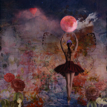 Arts numériques intitulée "Flower Moon" par Paula Goodbar, Œuvre d'art originale, Photo montage