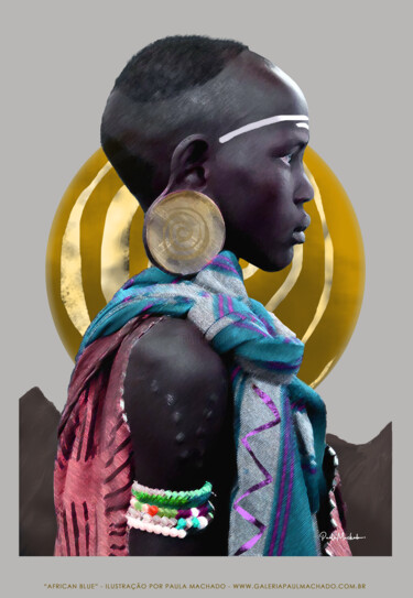 Digital Arts titled "African Blue" by Paula Machado, Original Artwork, Digital Painting
