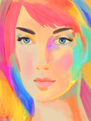 Digital Arts titled "Face Color" by Paula Machado, Original Artwork, Digital Painting