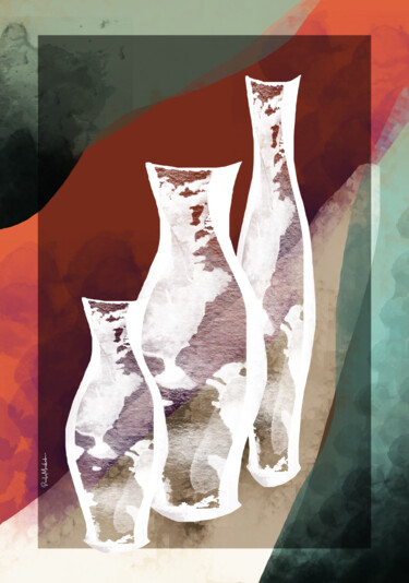 Digital Arts titled "Three Vases" by Paula Machado, Original Artwork, Digital Painting