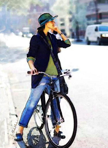 Arte digital titulada "Moça na Bike" por Paula Machado, Obra de arte original, Pintura Digital