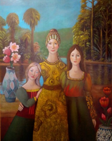 Painting titled "Nosso Mundo" by Paula Machado, Original Artwork, Oil Mounted on Wood Stretcher frame