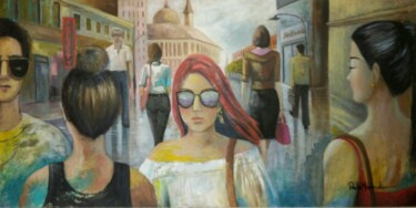 Картина под названием "Cena Urbana" - Paula Machado, Подлинное произведение искусства, Масло Установлен на Деревянная рама д…