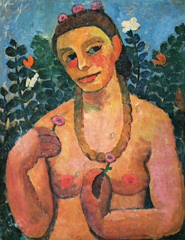 Painting titled "Autoportrait" by Paula Modersohn-Becker, Original Artwork, Oil