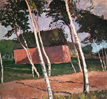 Peinture intitulée "Paysage de Worpswede" par Paula Modersohn-Becker, Œuvre d'art originale, Tempera