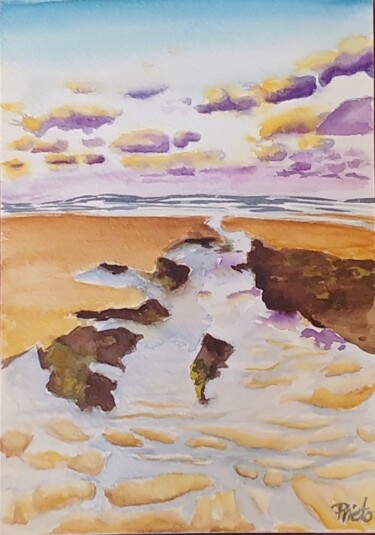 Pintura titulada "Playa Cantabria" por Paula Prieto, Obra de arte original, Acuarela