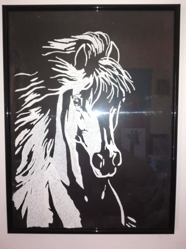 Pintura intitulada "Cavalo Branco - sil…" por Paula Torres, Obras de arte originais, Pintura de vitral Montado em Painel de…