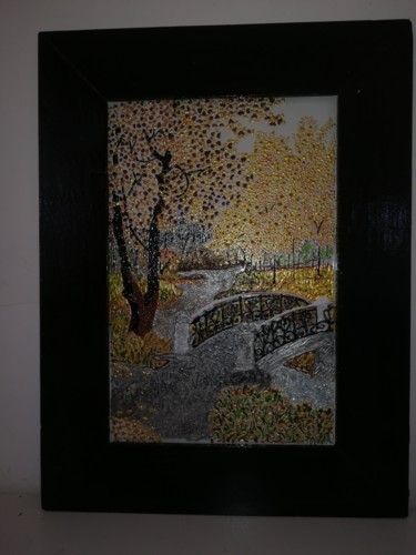 Pintura intitulada "A ponte" por Paula Torres, Obras de arte originais, Pintura de vitral Montado em Painel de madeira