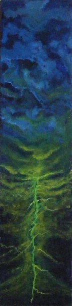 Malerei mit dem Titel "Der grüne Blitz" von Paula Cuevas, Original-Kunstwerk, Öl