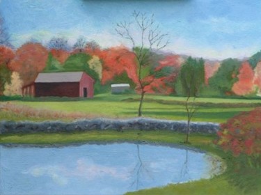 Painting titled "The Farm in Autumn" by Paula Emery, Original Artwork, Oil