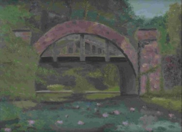 Painting titled "Bridge at Gillette'…" by Paula Emery, Original Artwork, Oil