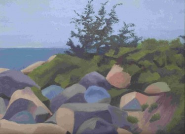 Painting titled "Rocks at Hammonasett" by Paula Emery, Original Artwork, Oil