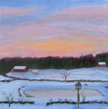 Painting titled "Winter on the Farm" by Paula Emery, Original Artwork, Oil