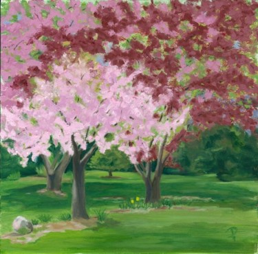 Schilderij getiteld "Spring at the Osage…" door Paula Emery, Origineel Kunstwerk, Olie