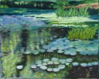 Painting titled "Waterlillies on the…" by Paula Emery, Original Artwork, Oil