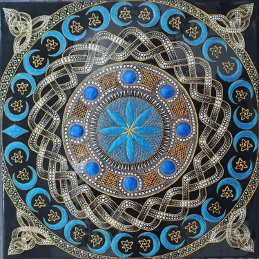 Painting titled "Aztec Azul Mandala" by Paula Georgiana Mihai, Original Artwork, Acrylic