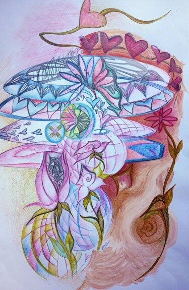 Schilderij getiteld "Una flor per càpita" door Paula Reschini, Origineel Kunstwerk, Potlood