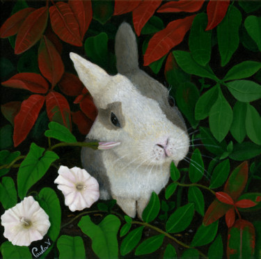 Painting titled "Curious" by Paula Valdivia, Original Artwork, Oil Mounted on Wood Stretcher frame