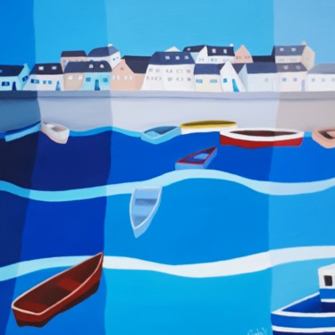 Painting titled "Barques" by Paula Valdivia, Original Artwork, Oil Mounted on Wood Stretcher frame