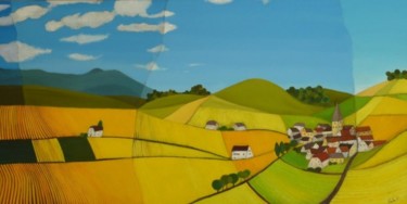 Painting titled "Vignoble d'Alsace" by Paula Valdivia, Original Artwork, Oil