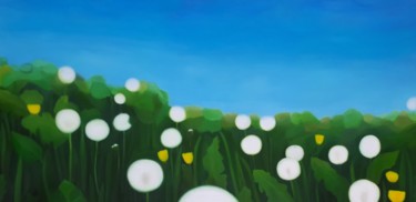 Painting titled "Dandelions" by Paula Valdivia, Original Artwork, Oil Mounted on Wood Stretcher frame