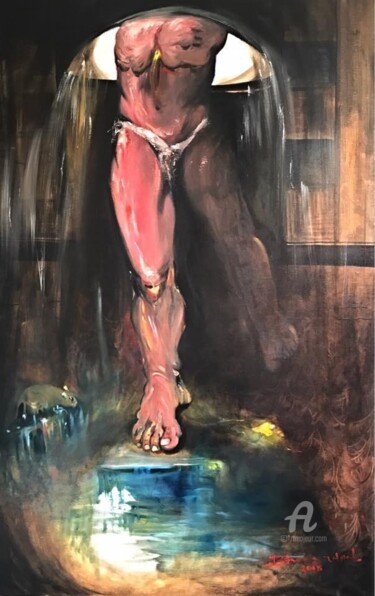 Painting titled "Aspiration à la lum…" by Utpal Biswas, Original Artwork, Oil
