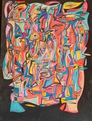 Painting titled "La pression" by Paulcards, Original Artwork, Acrylic