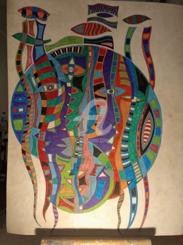 Peinture intitulée "Les poissons" par Paulcards, Œuvre d'art originale, Acrylique Monté sur Panneau de bois