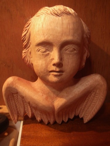 Skulptur mit dem Titel "Angelot" von Paul Crochat, Original-Kunstwerk, Holz