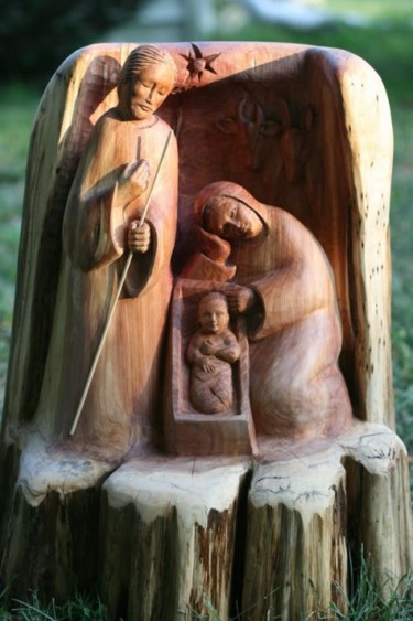 Sculpture titled "Noël en Red Cedar" by Paul Crochat, Original Artwork, Wood