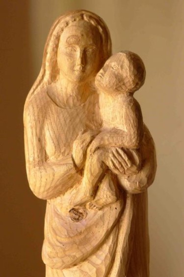 Sculpture titled "Vierge à l'enfant" by Paul Crochat, Original Artwork